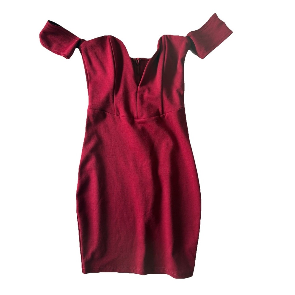 Foreign Exchange Burgundy Off Shoulder Bodycon Dress Women's Size S Chico